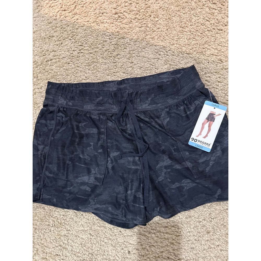 90 Degree by Reflex Womens Black Camo Athletic Shorts Large NWT 980318995